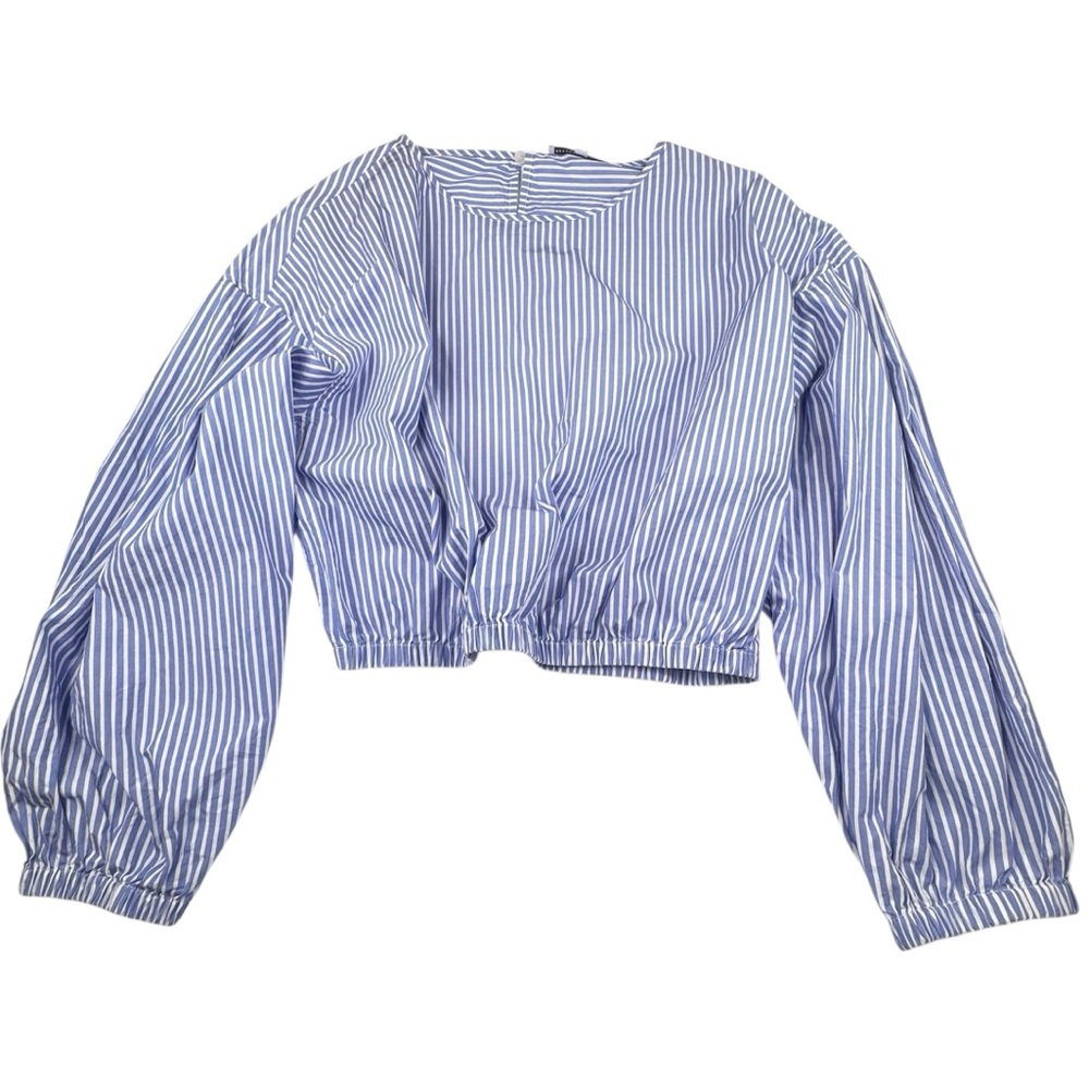 Rebecca Minkoff Julia Blouse Women's Large Blue Cotton Stripe Long Sleeve Top